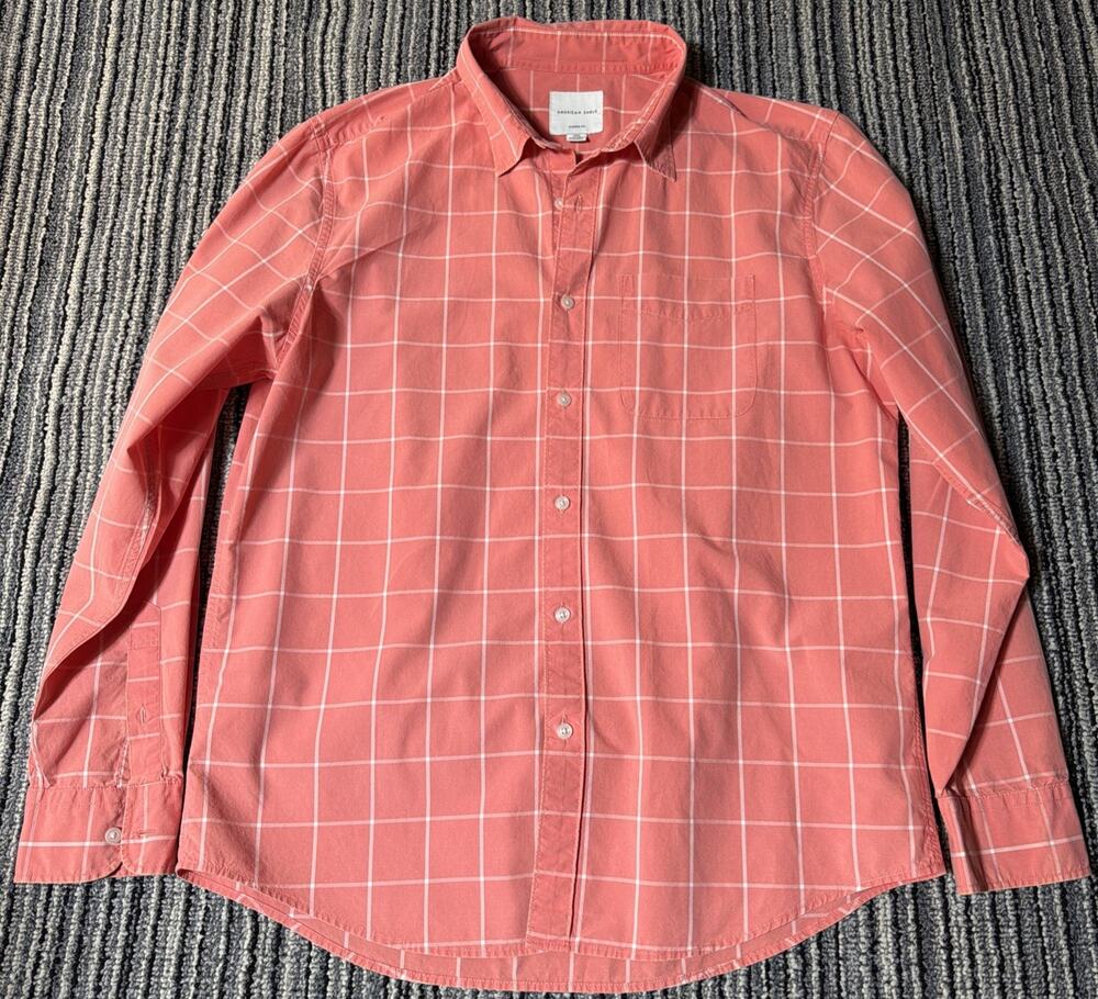 American Eagle Outfitters Shirt Men’s Size L Pink White Classic Fit Long Sleeve
